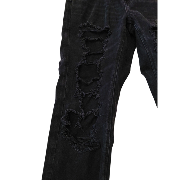 American Eagle Outfitters Women's High Rise Distressed Black Mom Jeans - Picture 3 of 9